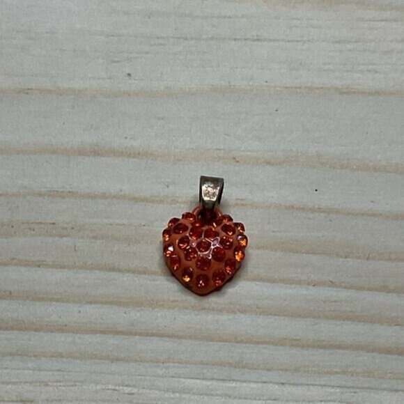 Heart-Shaped Red Pendant With Rhinestones - Picture 1 of 4